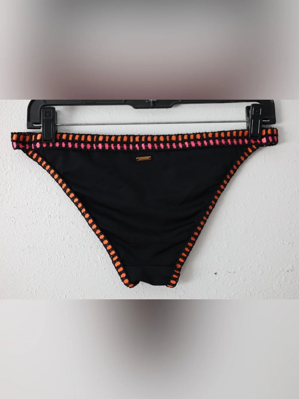 Victoria's Secret Black Bikini Bottom with Orange & Pink Accent Stitching